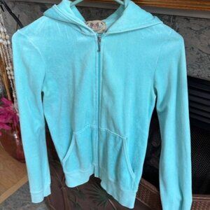 Juicy Couture Jacket Women's Med Velour Lt Blue Track Jacket Full Zip Hoodie Y2K